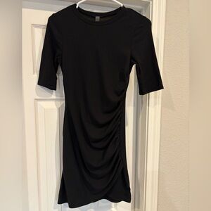 Alya Black Short Sleeve Ruched Dress